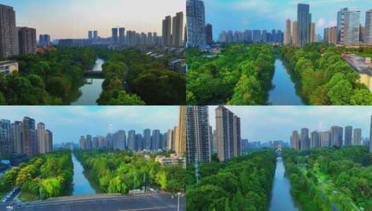 4k御3【锦江沙河】公园城市高清在线视频素材下载