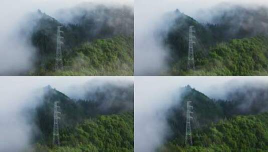 云雾中的电塔高清在线视频素材下载