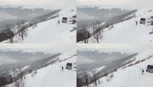 冬天雪中 美丽的山峰森林树木河流 特写高清在线视频素材下载