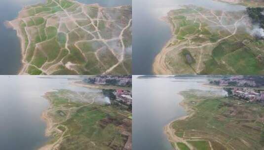 黄河生态河边田野湿地航拍湖水边田地俯拍高清在线视频素材下载