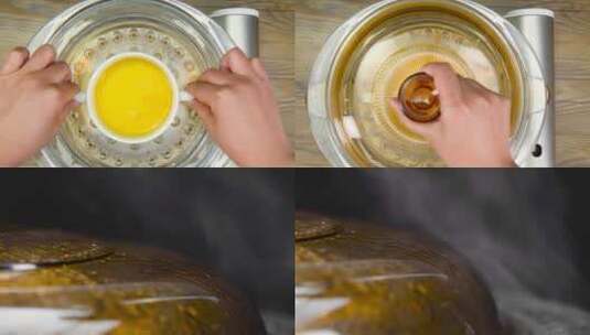 鸡蛋液放入锅中蒸熟高清在线视频素材下载