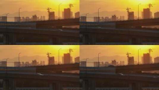 夕阳下的高架桥高清在线视频素材下载