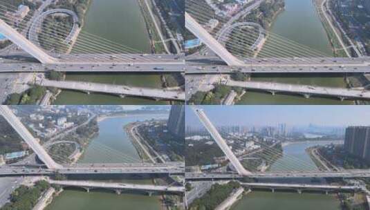 长沙洪山大桥航拍高清在线视频素材下载