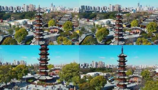 【4K60帧】上海龙华寺寺庙航拍高清在线视频素材下载
