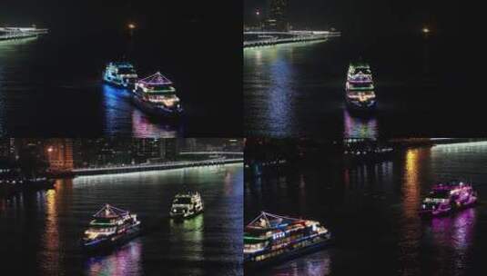4K厦门鹭江道邮轮轮船城市夜景航拍高清在线视频素材下载