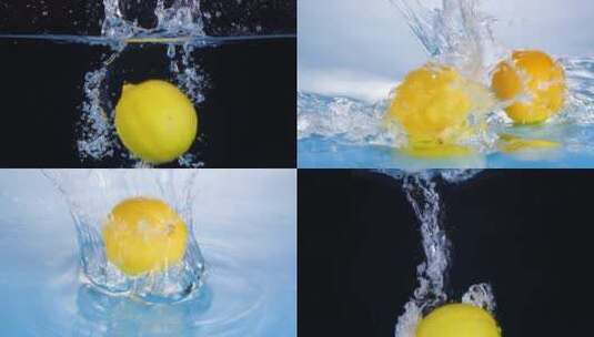 可商用掉入水中的柠檬升格慢镜头高清在线视频素材下载