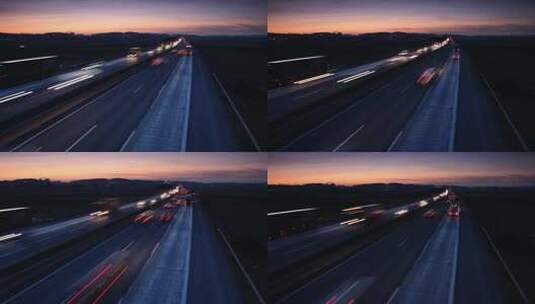 黄昏高速公路上飞速行驶的车流高清在线视频素材下载