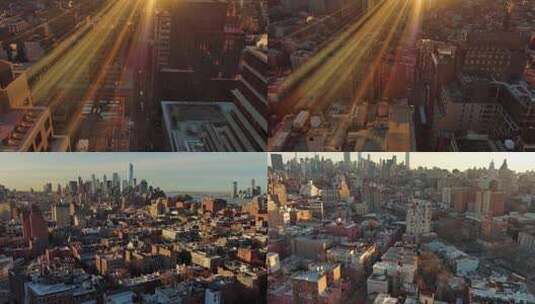 4K城市航拍纽约曼哈顿格林威治摩天大楼日出高清在线视频素材下载