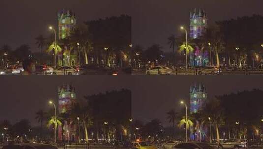 海口市钟楼夜游灯光秀高清在线视频素材下载