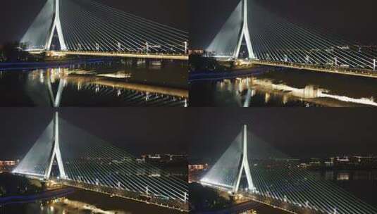 航拍福建福州三县洲大桥夜景灯光高清在线视频素材下载
