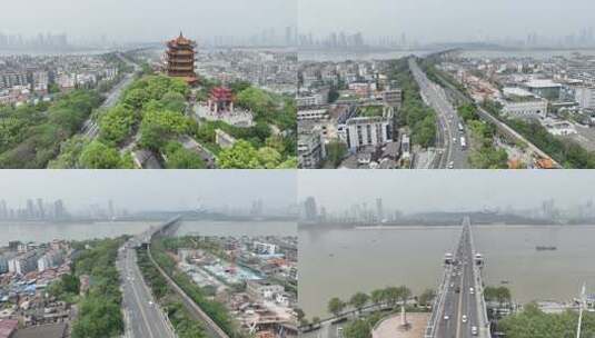 武汉黄鹤楼与长江大桥一带的沙尘天气情况高清在线视频素材下载