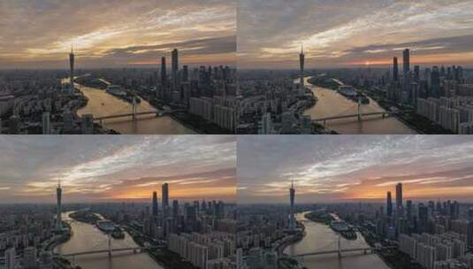 【4K】航拍广州塔珠江新城日落延时高清在线视频素材下载