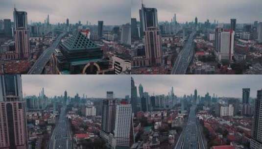 上海浦西延安高架航拍高清在线视频素材下载