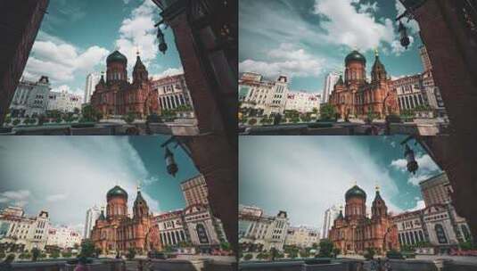 哈尔滨圣索菲亚教堂移动延时摄影高清在线视频素材下载