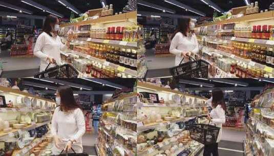 4k 女人在超市购物选购商品高清在线视频素材下载