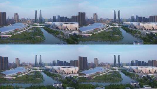 杭州亚运会馆奥体中心航拍高清在线视频素材下载
