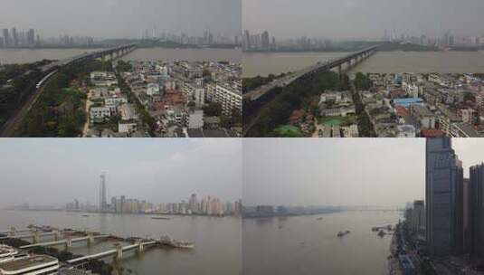 武汉长江大桥 武汉天际线地标航拍高清在线视频素材下载