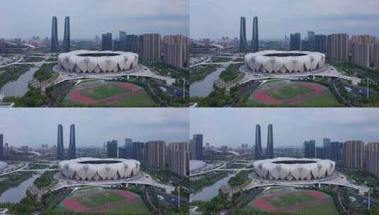 杭州亚运会馆奥体中心体育场航拍高清在线视频素材下载