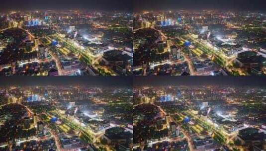 济南泉城广场喷泉济南夜景航拍高清在线视频素材下载