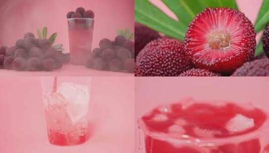 粉色杨梅杨梅汁水果饮料广告产品实拍高清在线视频素材下载