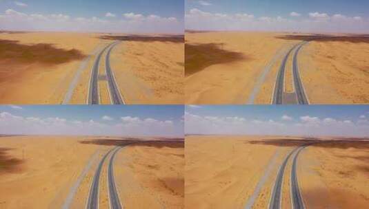 4k阿拉善沙漠中的公路高清在线视频素材下载