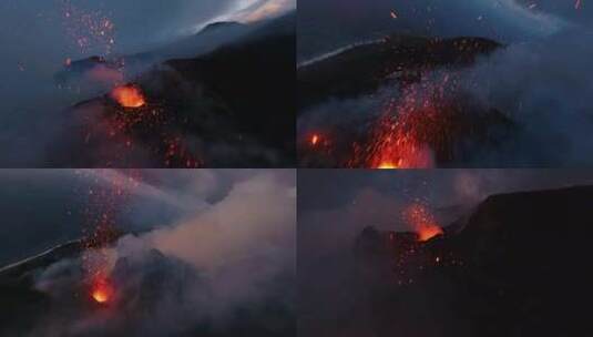 火山爆发火山喷出岩浆FPV穿越机无人机航拍高清在线视频素材下载