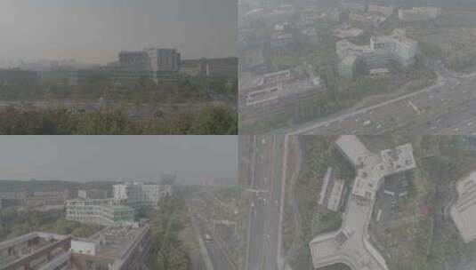 武汉雾气缭绕的骨头状城市白色建筑航拍高清在线视频素材下载