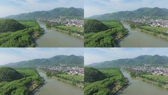 浙江省杭州市余杭双溪漂流景区航拍高清在线视频素材下载
