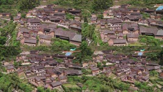 航拍浙江丽水云和梯田风景区白银谷古村落高清在线视频素材下载