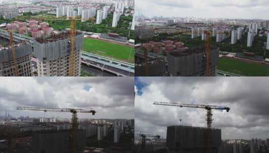 上海施工的大楼 塔吊 航拍高清在线视频素材下载