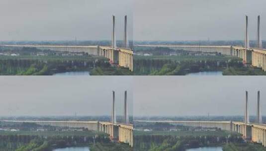 高铁驶过鳊鱼洲长江大桥北岸引桥高清在线视频素材下载