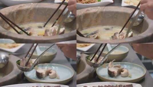 吃鱼夹菜鱼火锅高清在线视频素材下载