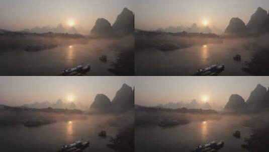 桂林漓江早上日出美景高清在线视频素材下载