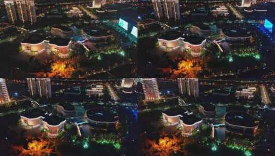 航拍扬州京华城商圈明月湖大桥酒店建筑群高清在线视频素材下载