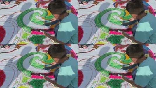 商场国庆中秋活动，儿童绘画超级“月饼”高清在线视频素材下载