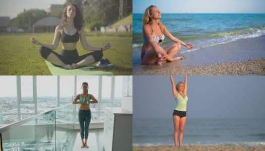 【合集】年轻女人练习瑜伽高清在线视频素材下载