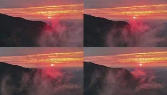 航拍高山秦岭云海 日落晚霞高清在线视频素材下载