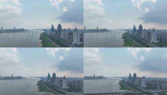 南昌市赣江两岸建筑风光航拍河流经济大桥梁高清在线视频素材下载