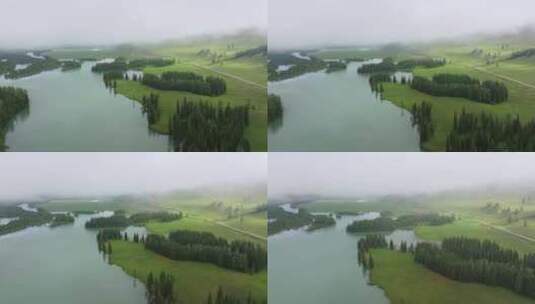 航拍夏季的新疆喀纳斯神仙湾风景高清在线视频素材下载