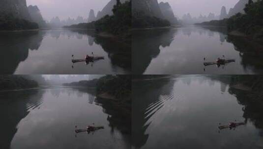 桂林山水如画渔翁倒影美丽的风光高清在线视频素材下载