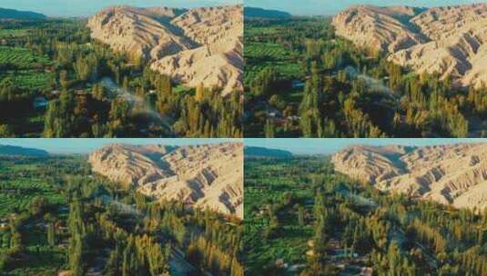 新疆吐鲁番葡萄沟绿洲荒漠自然景观高清在线视频素材下载