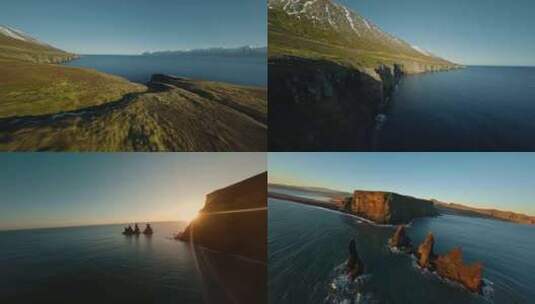 FPV无人机航拍大海森林日出冰山雪山冰岛高清在线视频素材下载