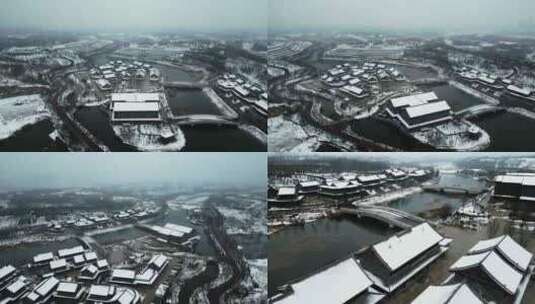 郑州贾鲁河明伦岛雪景高清在线视频素材下载