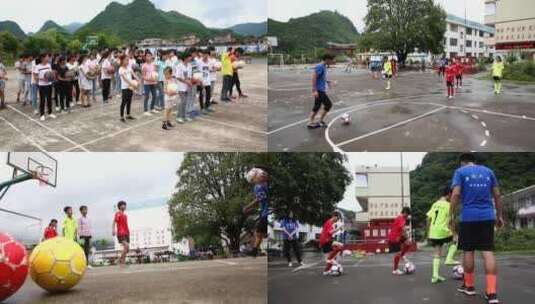 山区儿童踢足球高清在线视频素材下载