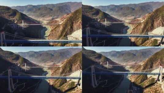 航拍云南金沙江大桥日出高清在线视频素材下载
