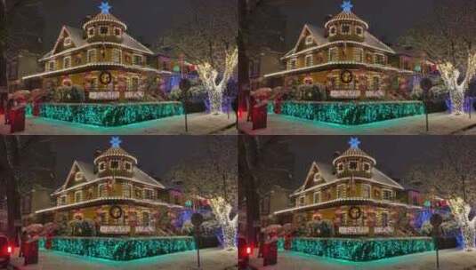 圣诞夜灯光璀璨的房屋高清在线视频素材下载