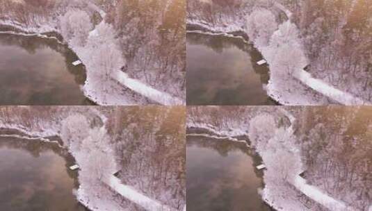 东北本溪水洞冬季雾凇树挂洁白唯美雪景航拍高清在线视频素材下载