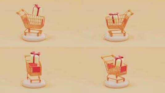购物车和礼物盒的概念动画高清在线视频素材下载