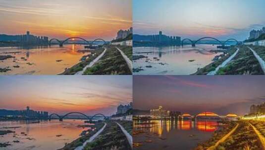 梧州西江高旺大桥日转夜延时视频高清在线视频素材下载