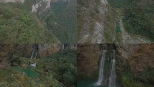 羊皮洞瀑布枯水期fpv穿越机航拍贵州高清在线视频素材下载